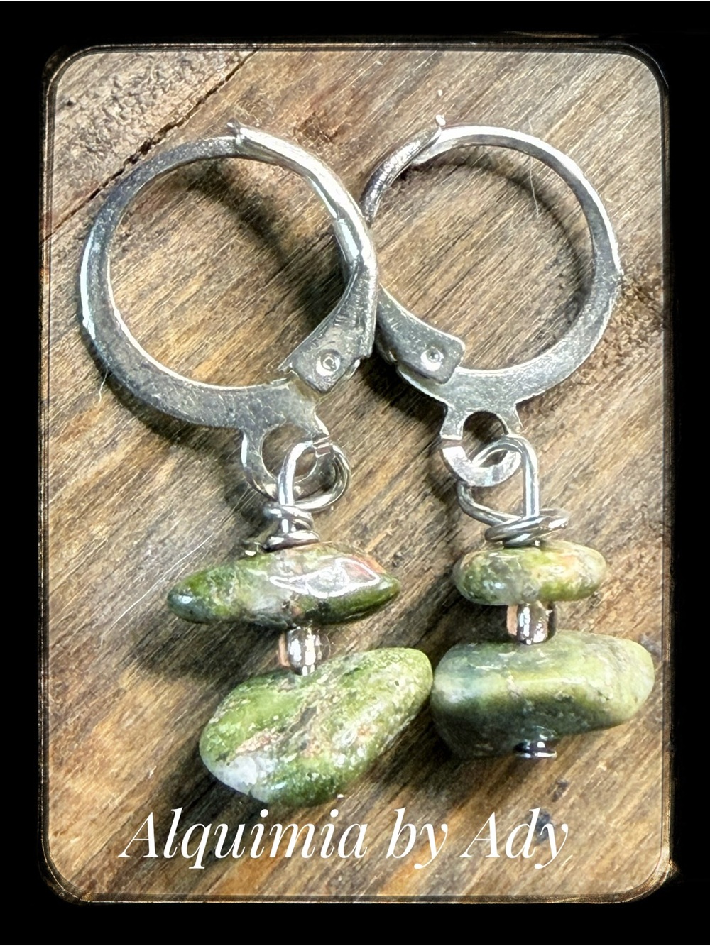 Simple | olive Green Stone Dangle Hoop Earrings +